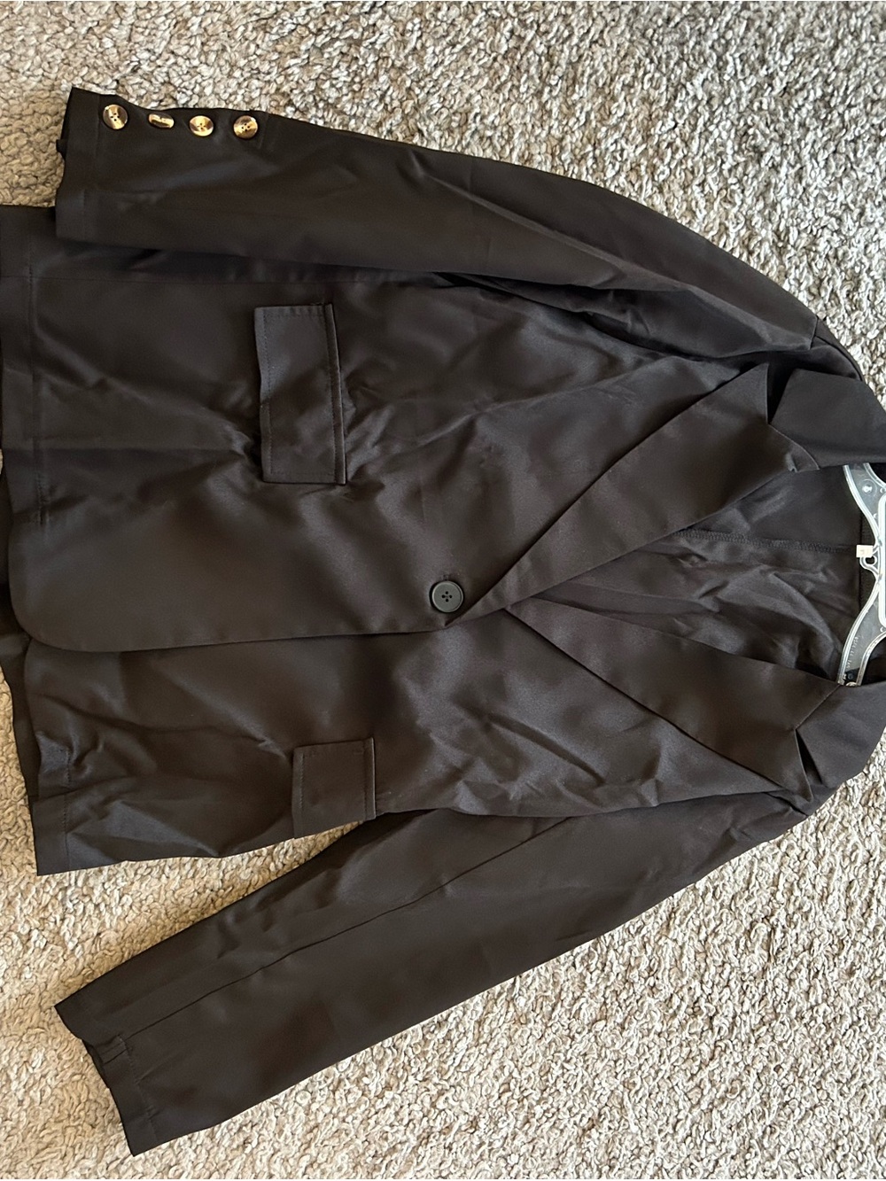 Classic Black Single-Button Blazer with pants and undershirt